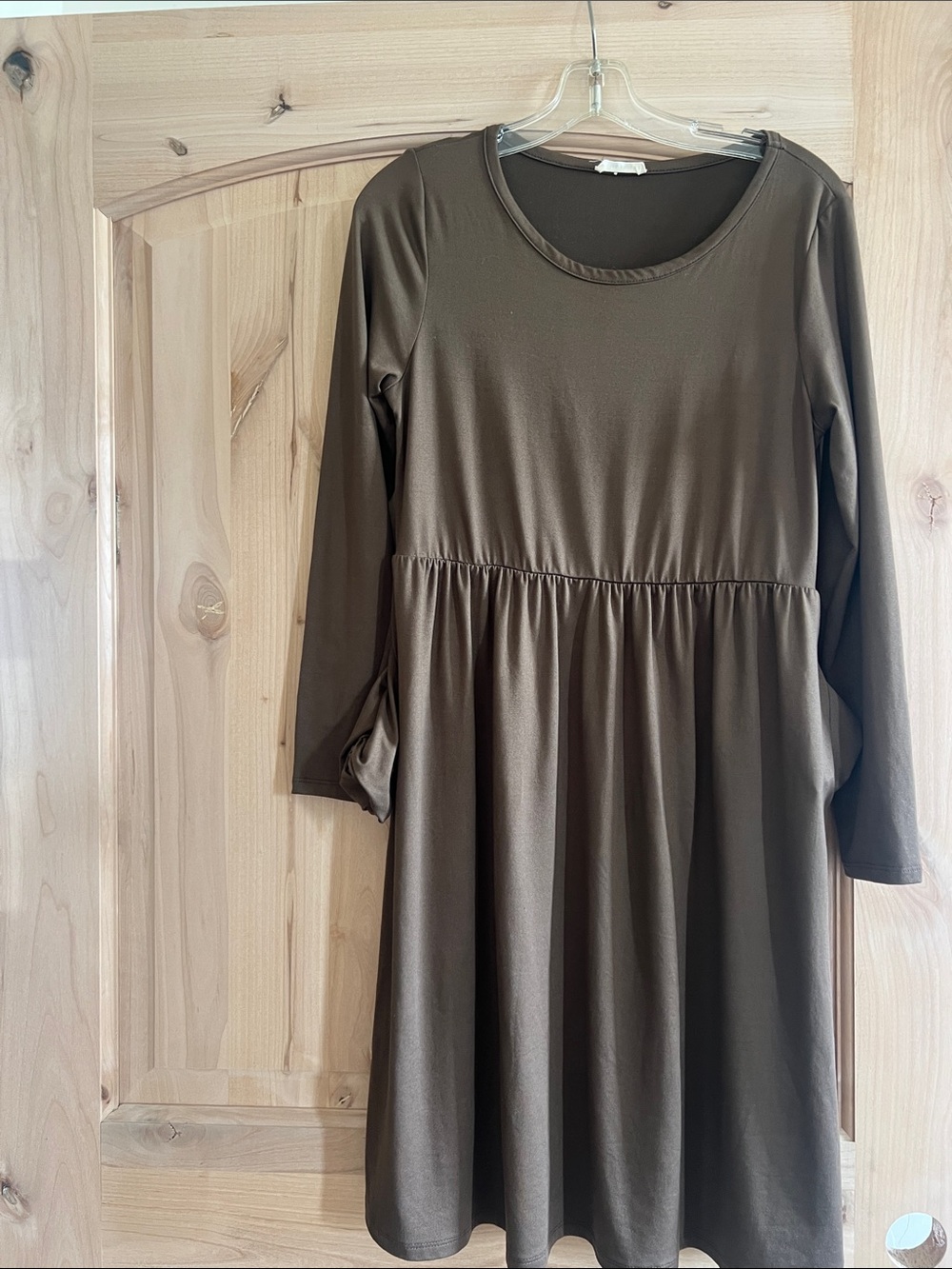 Women’s Olive Brown Long Sleeve Babydoll Dress